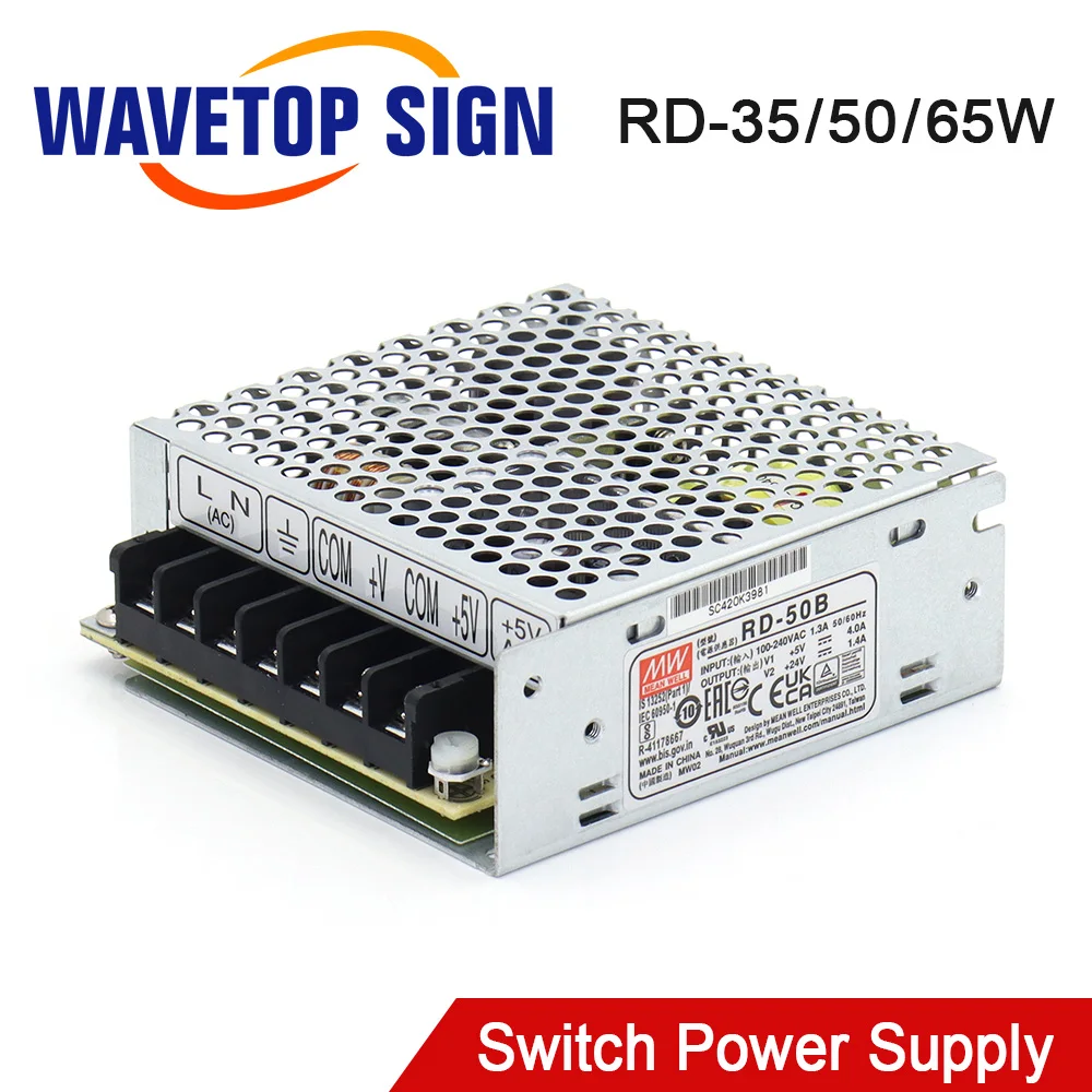 WaveTopSign RD-50A/B Switch Power Supply RD-35A/B RD-65A/B Double Output 5V 12V 24V for Co2 Laser Cutting and Engraving Machine