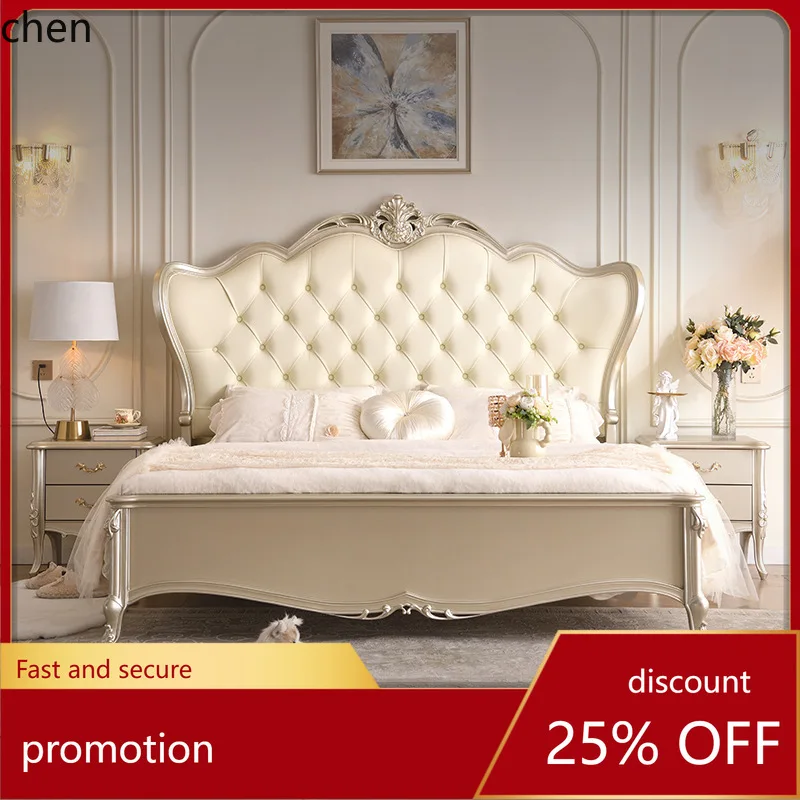 

HT Solid Wood 1.8m Double Bed Light Luxury Princess Palace High-end Large Bed Master Bedroom Bed