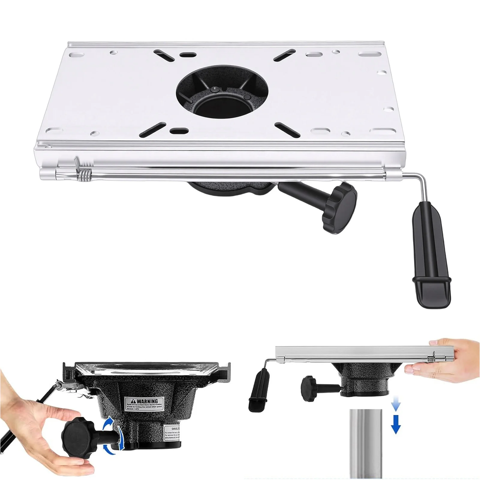 

Boat Seat Slider 5.51in Front Back Sliding Adjustment Aluminum Alloy with Handle and Locking Seat Mount for 2-7/8 Inch Diameter