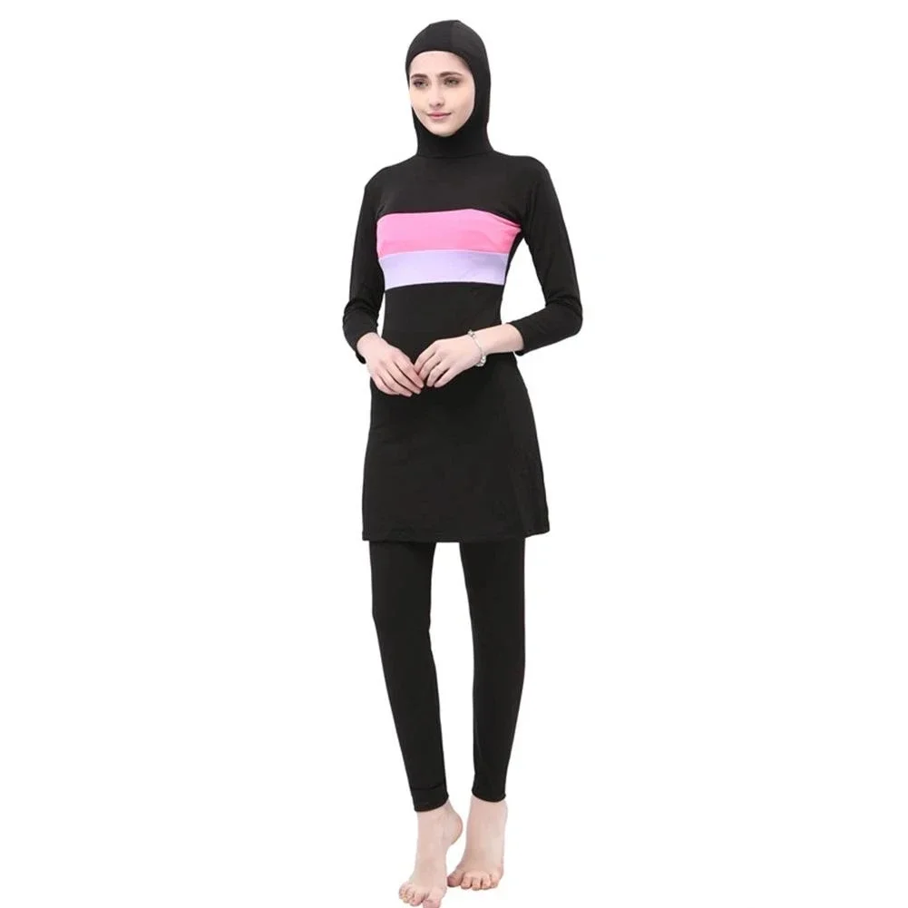 Traje de baño musulmán con estampado a rayas para mujer, Hijab musulmán, bañador islámico de talla grande, ropa de Surf, burkini deportivo 5XL