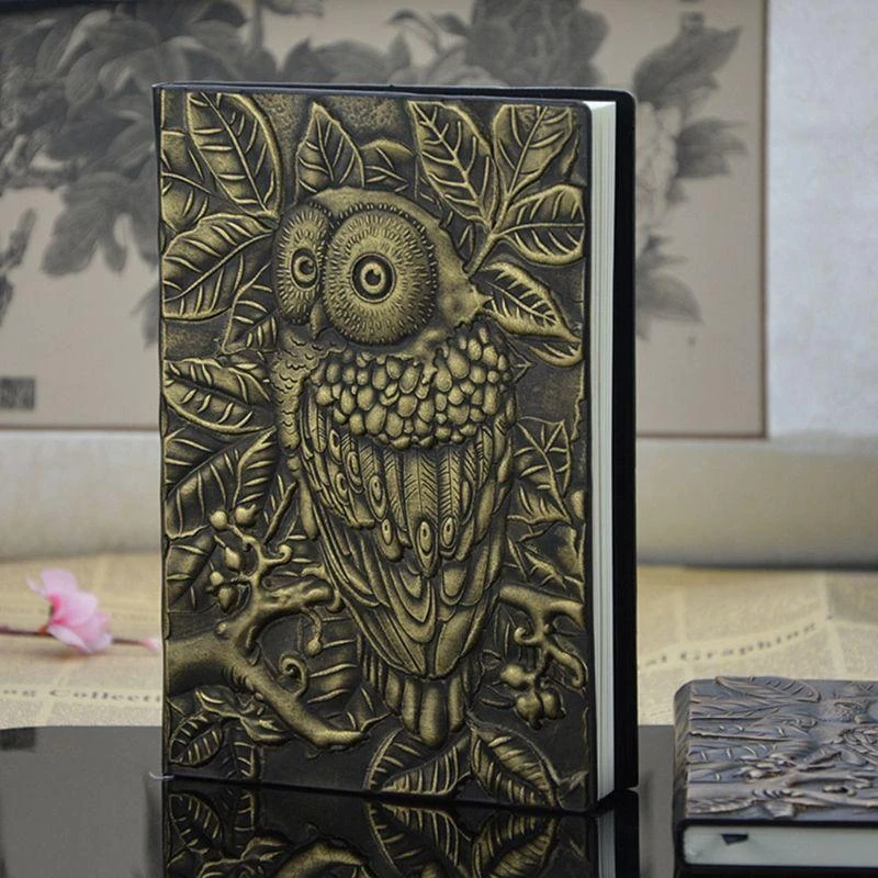 Y5LB 3D Carving Owl Embossed Notebook Journal Notepad Travel Diary Planner