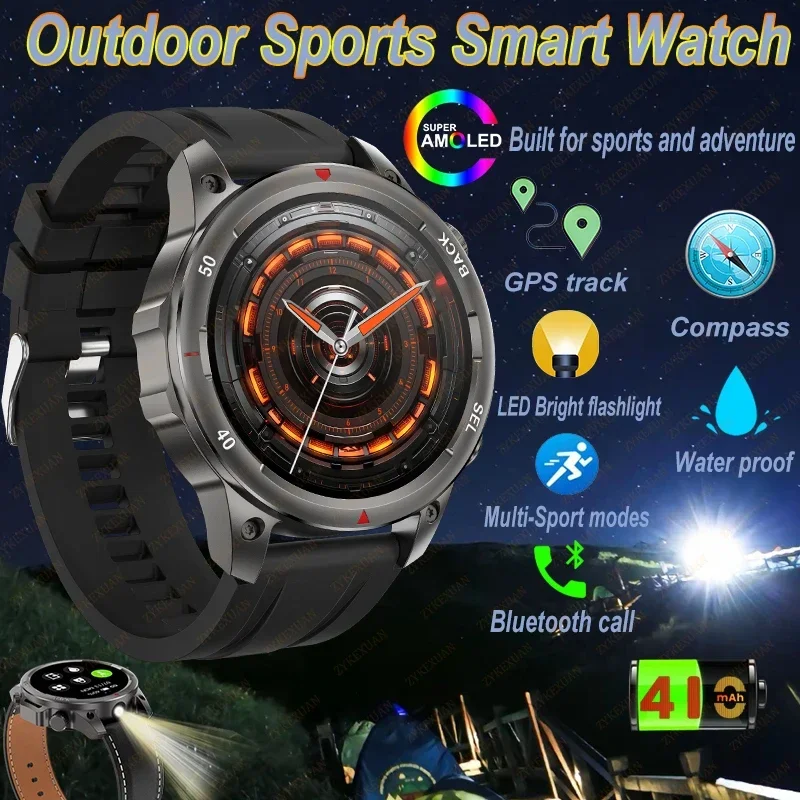 

2024 New Men's Smartwatch - AMOLED HD Large Screen, Bluetooth Call. with Flashlight. Heart Rate & NFC Waterproof. GPS for Sports