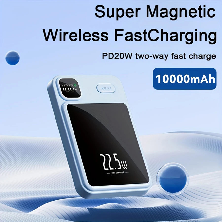 10000mAh Magnetische Powerbank Kabelloses Ladegerät Schnellaufladung Tragbare Externe Batterie für iPhone 16 15 14 13 Pro Max MagSafe-Kompatibel