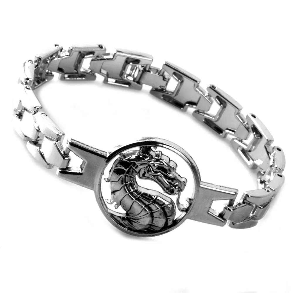 Vintage Mortal Kombat FTG Dragon Symbol Bracelet for Men Women Link Chain Metal Wristband Hand Chain Fans Collectible Jewelry