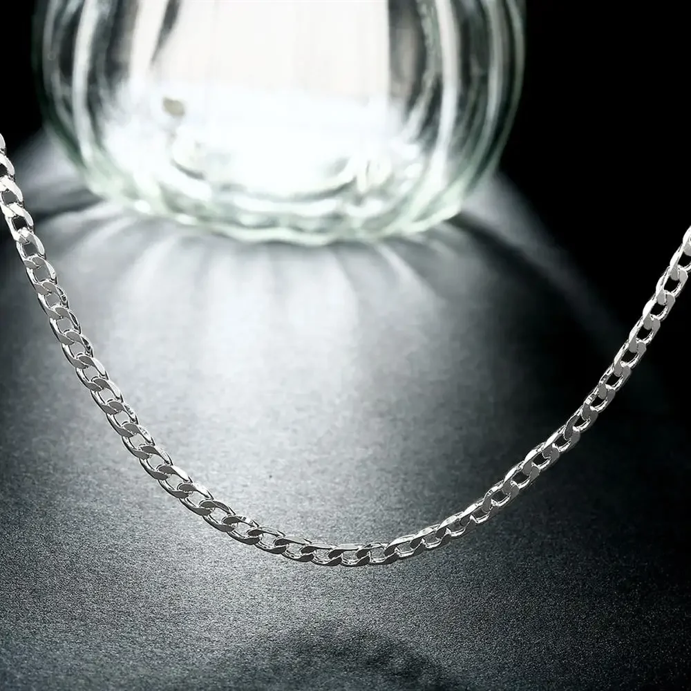 925 Sterling Silver 16-30 Inches Exquisite 4MM Sideways Chain Necklace for Women Lady Men Fashion Party Wedding Jewelry Gifts