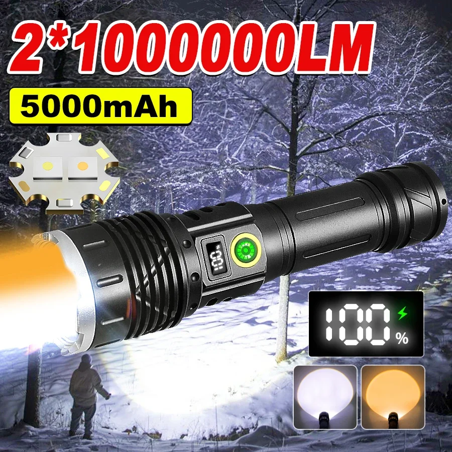 2024 Alloy High Powerful Led Flashlight 5000mAh Tactical Torch With Display Light USB Rechargeable Camping Fishing Hand Lantern