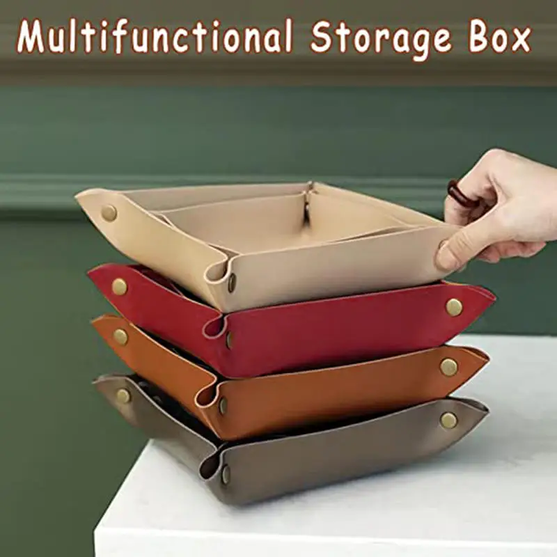 Nordic Style Leather Storage Tray Desktop Organizer For Key /Jewelry Cosmetic Storage Box Folding Organizer Home Decoration