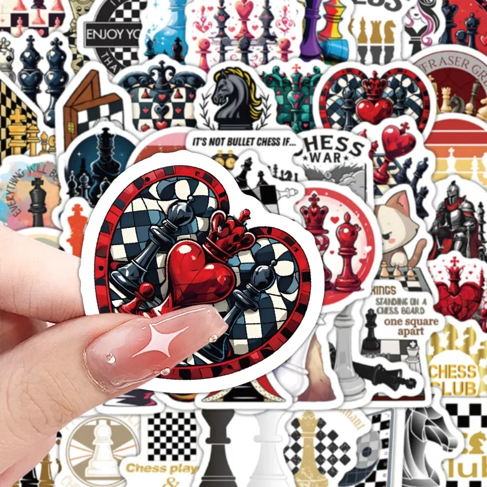 10/60 Stück Schach-Sport-Cartoon-Graffiti-Aufkleber, Kreative Brettspiel-Sticker für Koffer, Gitarre, Gepäck, Wasserfeste Aufkleber, Kinderspielzeug-Geschenk