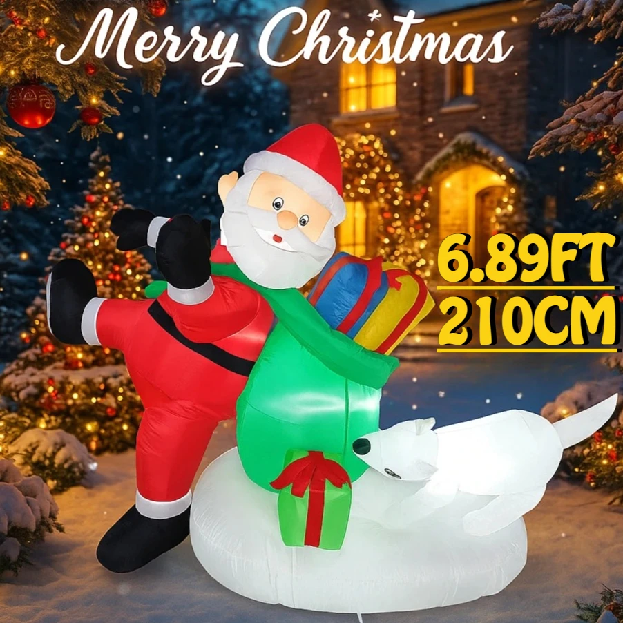6.89FT لعبة قابلة للنفخ الهدايا حقيبة سانتا الكلب زينة عيد الميلاد لساحة مع LED مضاءة عيد الميلاد لوازم المنزل الحلي هدايا احتفالية