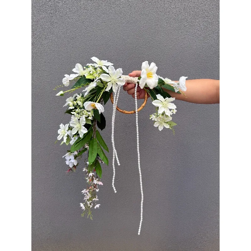 

Korean certified bouquet wedding premium portable wreath bride white tulip bouquet ins garden props