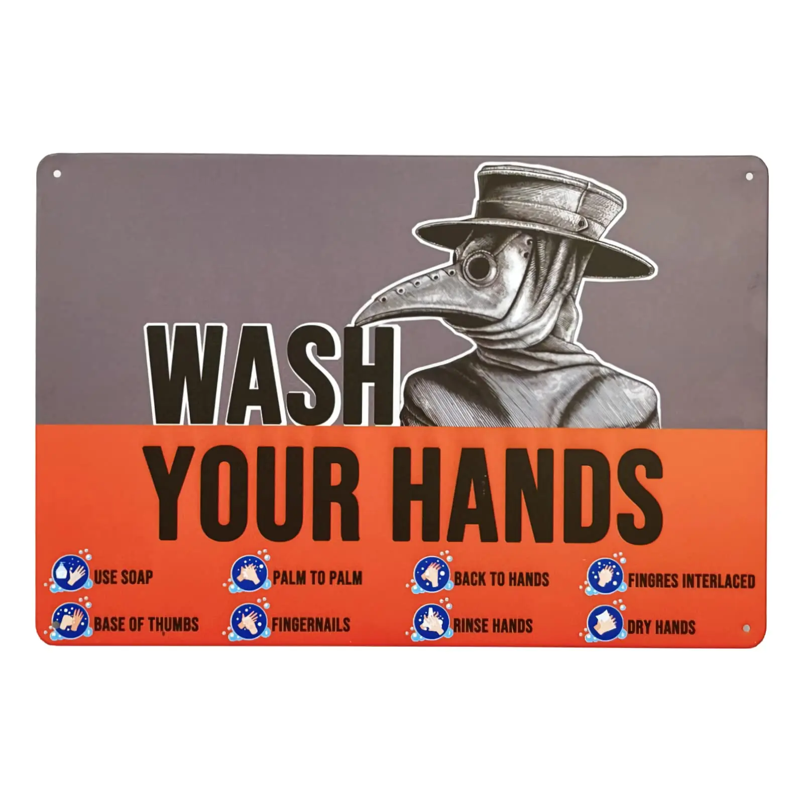 Plague Doctor Wash Your Hands Sign Vintage Metal Tin Signs Wall Art Funny Bathroom Decor Retro Signs for Home Decor/Man Cave Dec