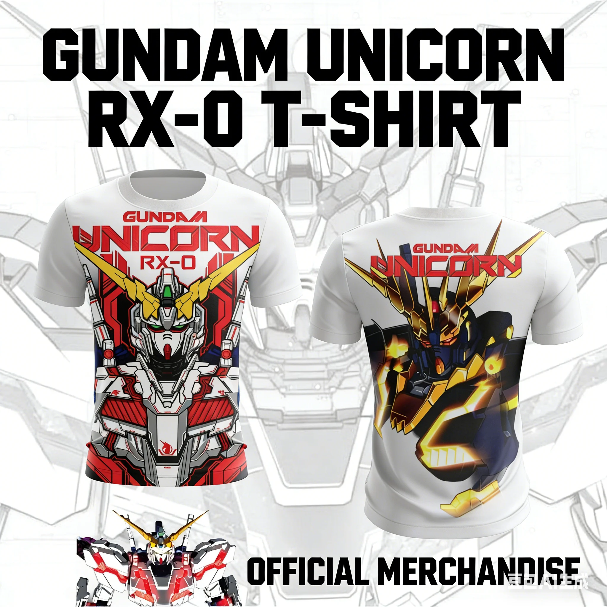 Neues Gundam Unicorn RX-0 Banshee 3D-Druck Kurzarm-T-Shirt Herren Mecha-Stil Lässige Streetwear Anime-Fan-Bekleidung Stylisches T-Shirt