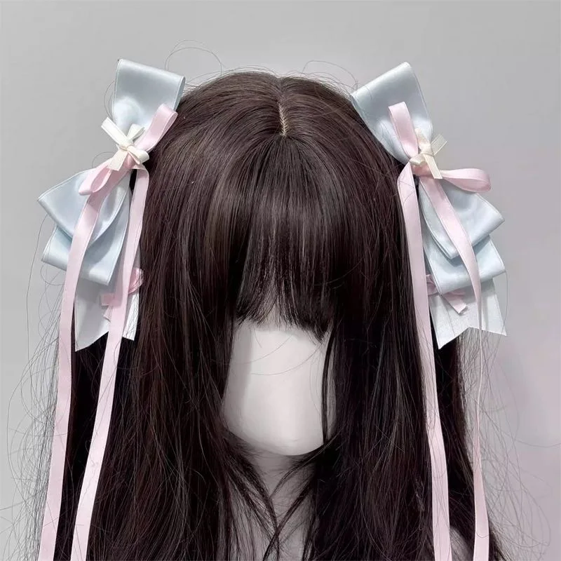 

【1 пара】Аксессуары для волос в стиле Лолита и Y2K: синие и розовые банты, милые заколки, броши, кавайные аксессуары, заколки-зажимы.