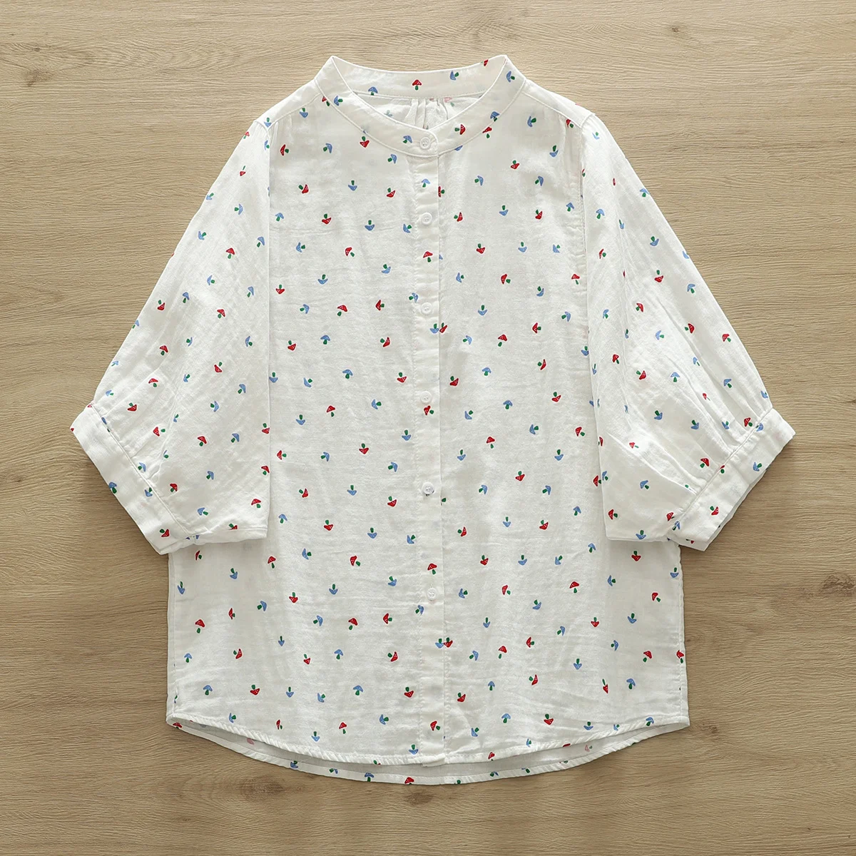 Summer blouses for women 2024 bat sleeve white mushroom printed shirts Japan style 100% cotton yarn big size women\'s blouse