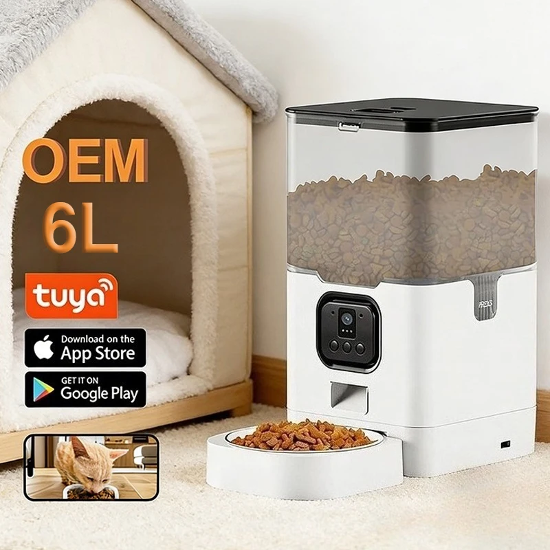 

6L Automatic Dog Feeder With Camera Tuya App Control Dog Dry Food Dispenser WIFI Control Smart Pet Feeder With Camera
