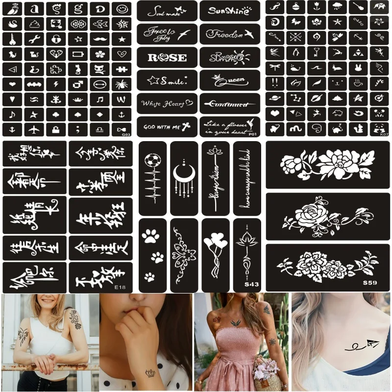 

83~141pcs/set Reusable Temporary Glitter Tattoo Stencil Template for Kids Girl Women Arabic Henna Stencil Butterfly Flower Tiger