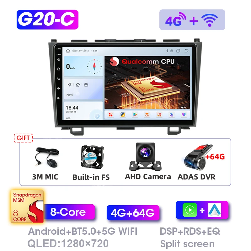 Srnubi Android Autoradio CarPlay GPS Navigatie Bluetooth Multimedia Video Player Voor Honda CRV CR-V 3 RE 2007-2011 2Din Stereo