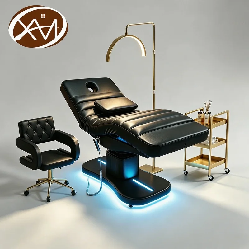Brown Heating Electric Massage Table Luxury 3Motors Cosmetic Esthetician Massage Bed Spa Salon Lash Beauty Beds