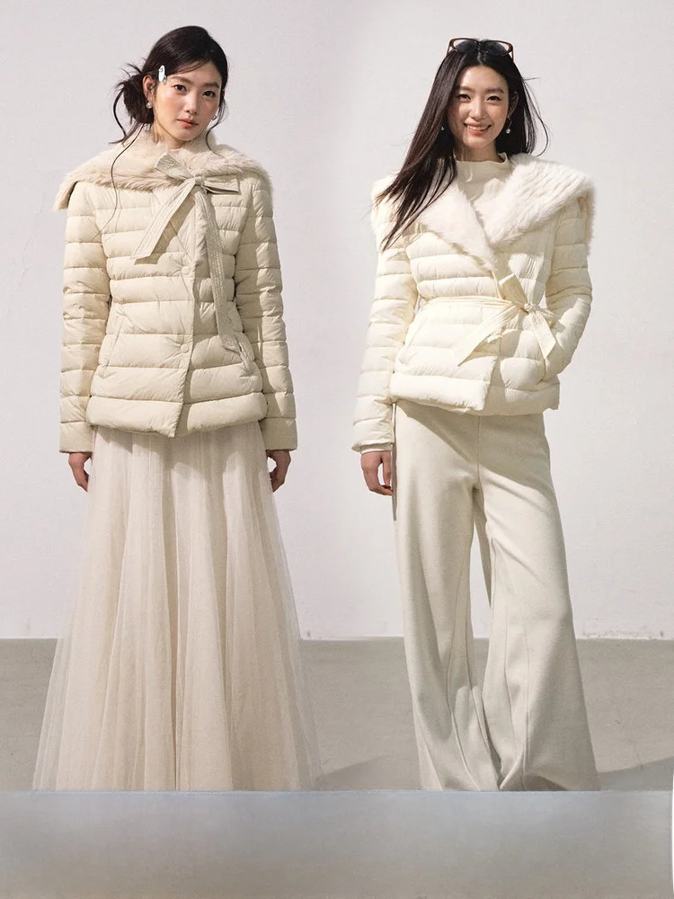 

Ele Romantic Escape down Jaet Navy Collar Waist Cinching Slimming Multiple Wearings Snowfall Instant Faionable Women'...