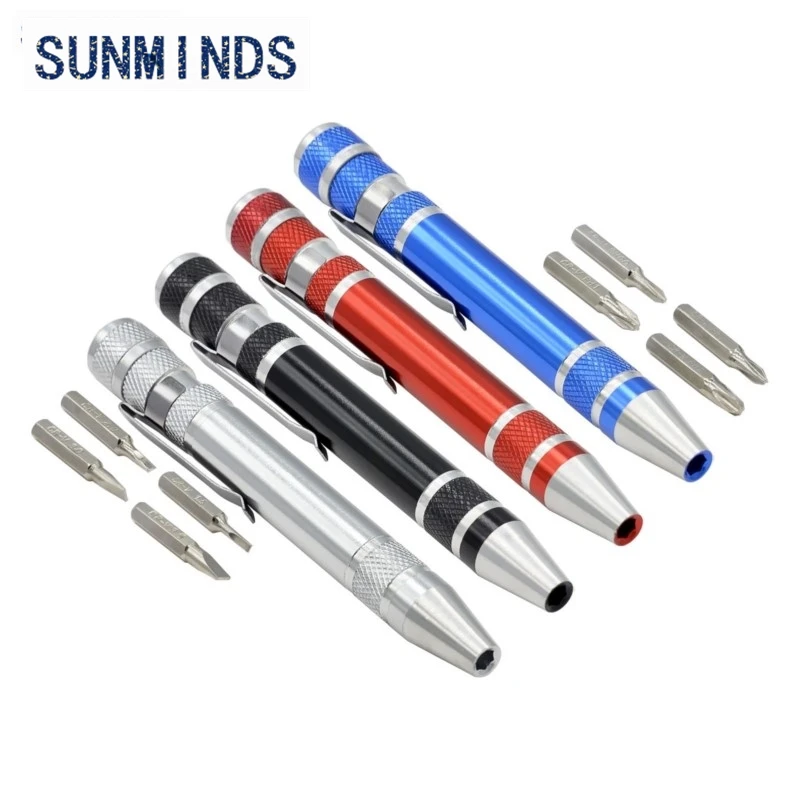 Hot Portable 8 in 1 Aluminum Pen Style Screw Driver Multi-Tool Precision Mobile phone Repair Tool Kit Screwdriver Set Bits