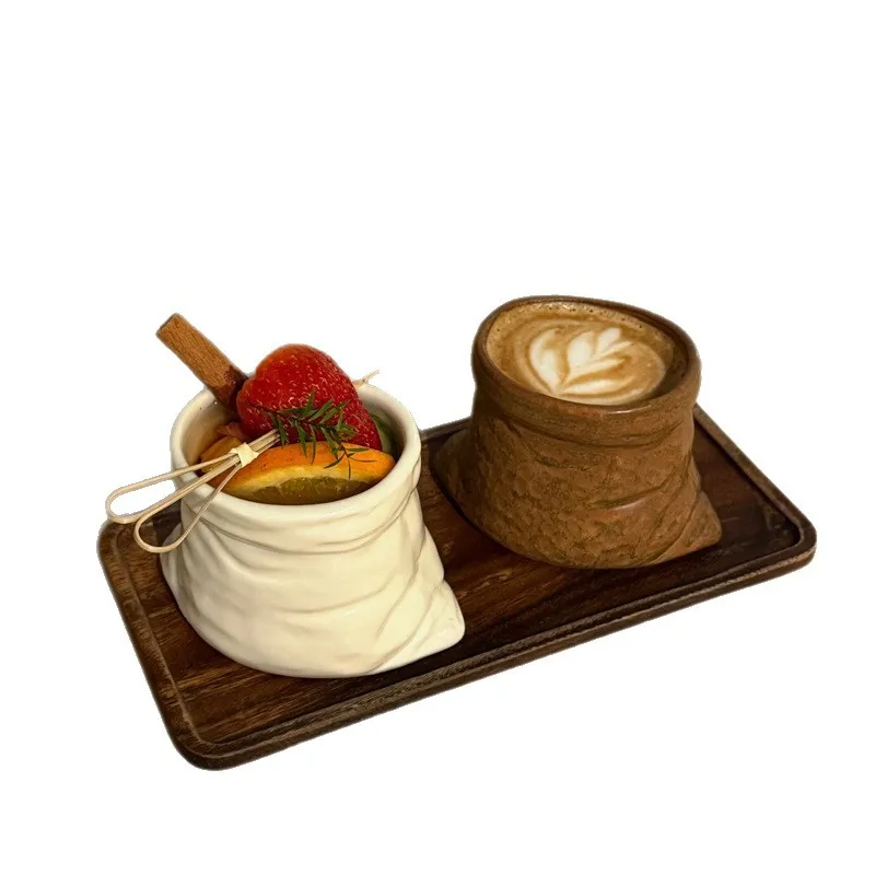 

LTT retro cloth bag shape ceramic mug coffee latte cup water cup