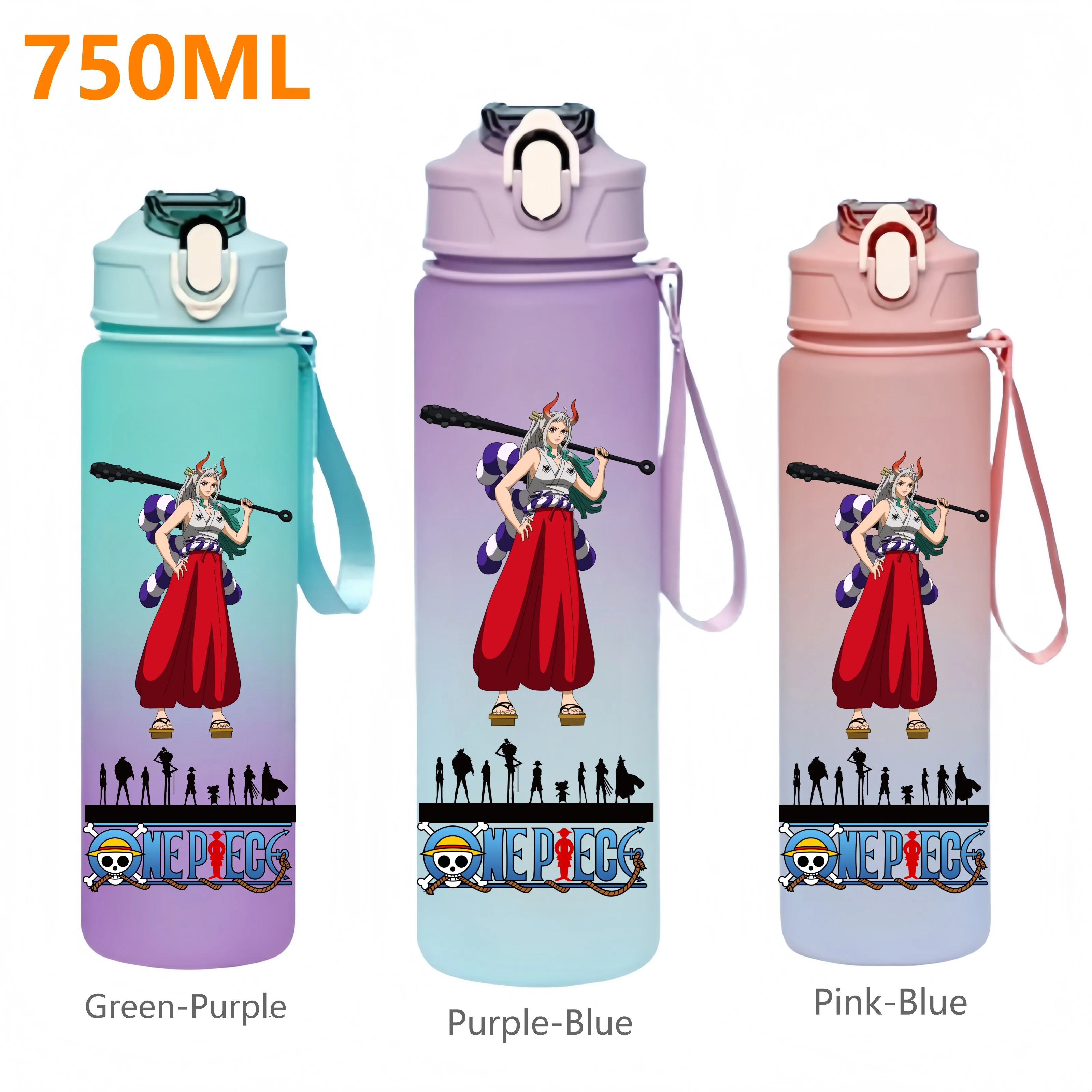 750ML ONE PIECE Monkey D. Luffy Roronoa Zoro Anime botella de agua con pajita deportes al aire libre viaje portátil gimnasio Fitness jarras