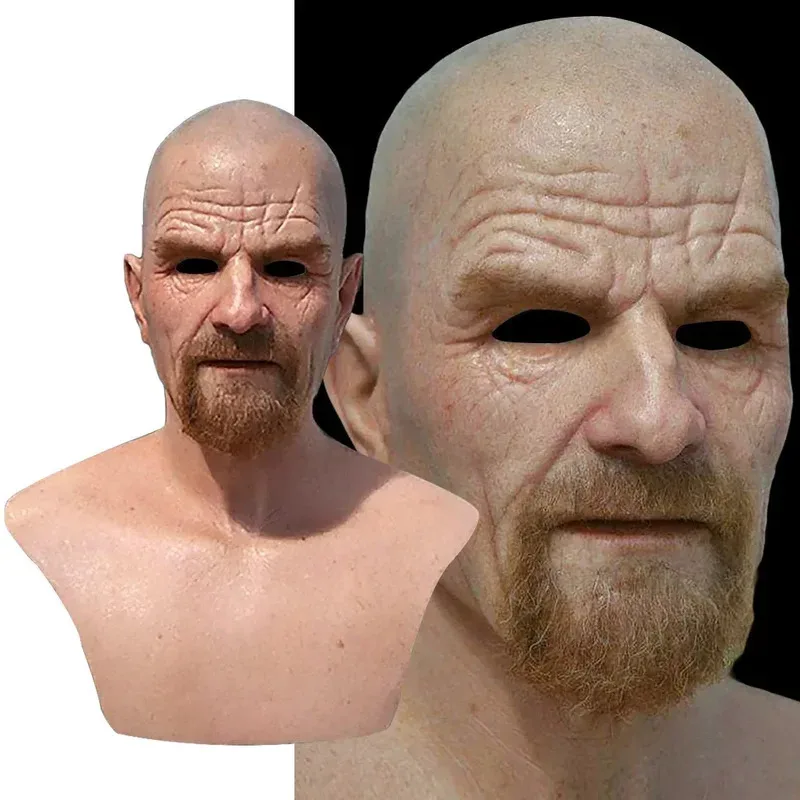 Vintage bald man's realistic mask, wrecked walter mask, Heisenberg latex mask, Halloween cosplay holiday accessories