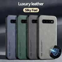 Case For Samsung S10 S9 Plus Note 10 Plus A56 A36 A26 A16 A55 A35 A15 Luxury Leather Cover With Metal Plate Support Car Hold