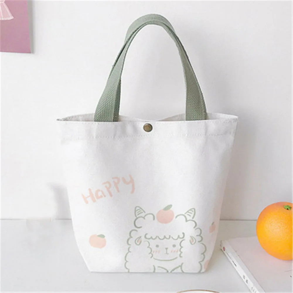 Mini borsa Casual in tela di cotone simpatico orso piccola borsa semplice per la spesa borsa per la spesa borsa per il pranzo del telefono cellulare con decorazione adorabile