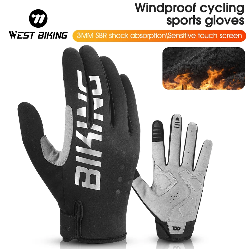 WEST BIKING Bicycle Gloves Autumn Winter Full Finger Windproof MTB Sports Cycling Gloves Men Women Spring TouchScreen Bike Glove