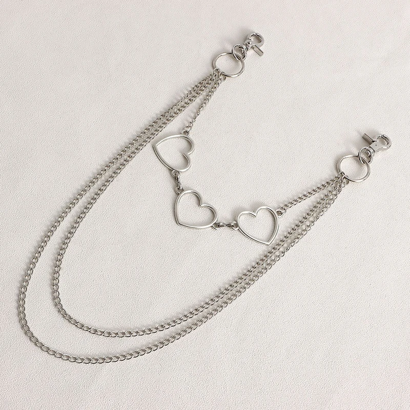 Punk Silver Color Multilayer Heart Bear Chian Pant Jean Keychain Women Fashion Rock Waist Belt Wallet Chain Accessories Jewelry