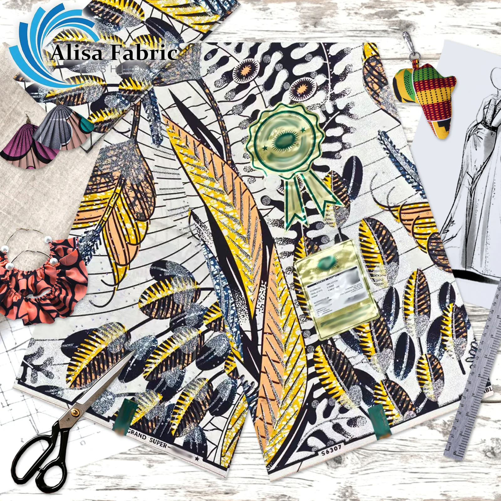 

Latest 2025 grand super hot drilling African fabric wax with stones 6 yards Dutch 100% cotton couture for wedding decoration