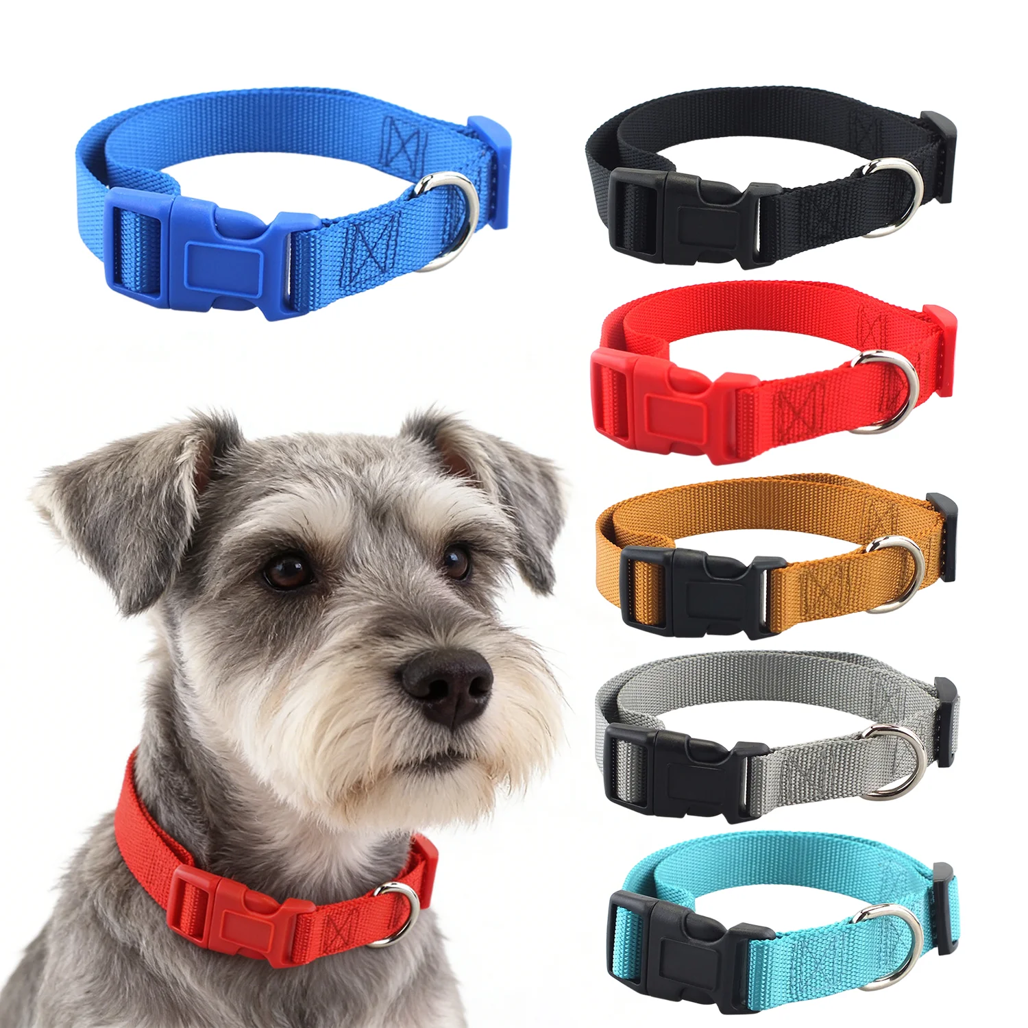 Adjustable Superior Nylon Dog Collar Heavy Duty Clip Buckle Pet Collar for Small Medium Dogs Chihuahua Dog Red Black Blue