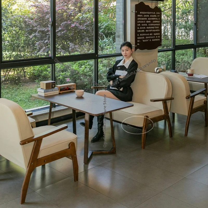 Commercial Cafe Furniture Set Solid Wood Table Chair with Booth Seating Tea House Milk Tea Shop Lounge Negotiation Area JT40C view 4