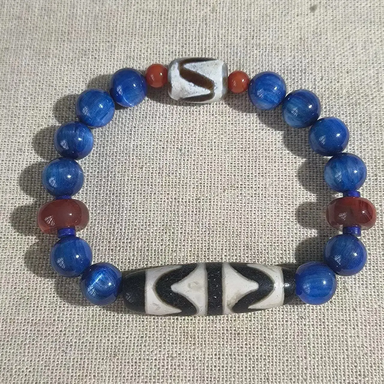 Pulsera de cuentas de un solo círculo, con diseño de diente de tigre de seis ojos y nueve ojos, Ágata dzi, joyería fina, 1 lote