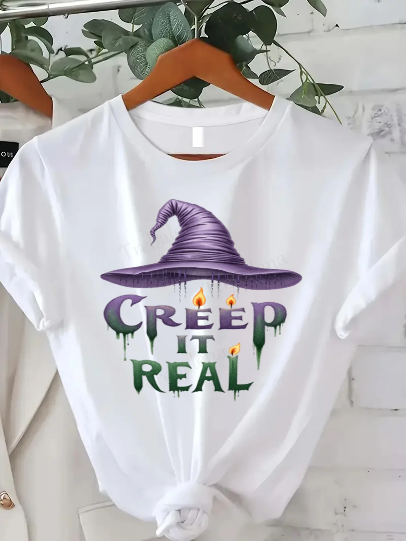 جولة الرقبة تي شيرت هالوين قبعة الساحرة تي شيرت زحف ذلك المرأة الحقيقية زائد حجم مضحك المحملة قصيرة الأكمام المحملة أزياء عارضة أعلى