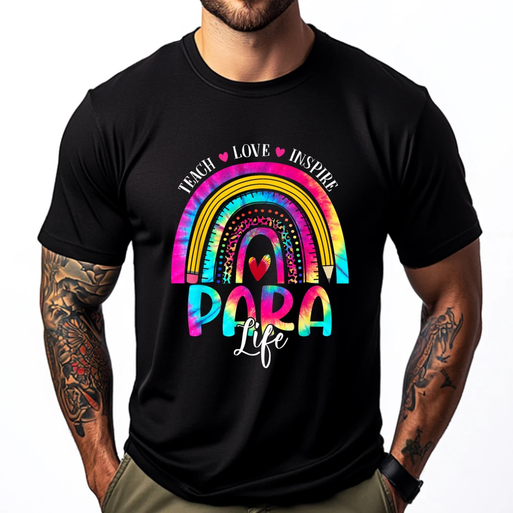 

Funny Para Life Teacher Rainbow Tie Dye First Day Of School Teeshirt Man Clothes Print
