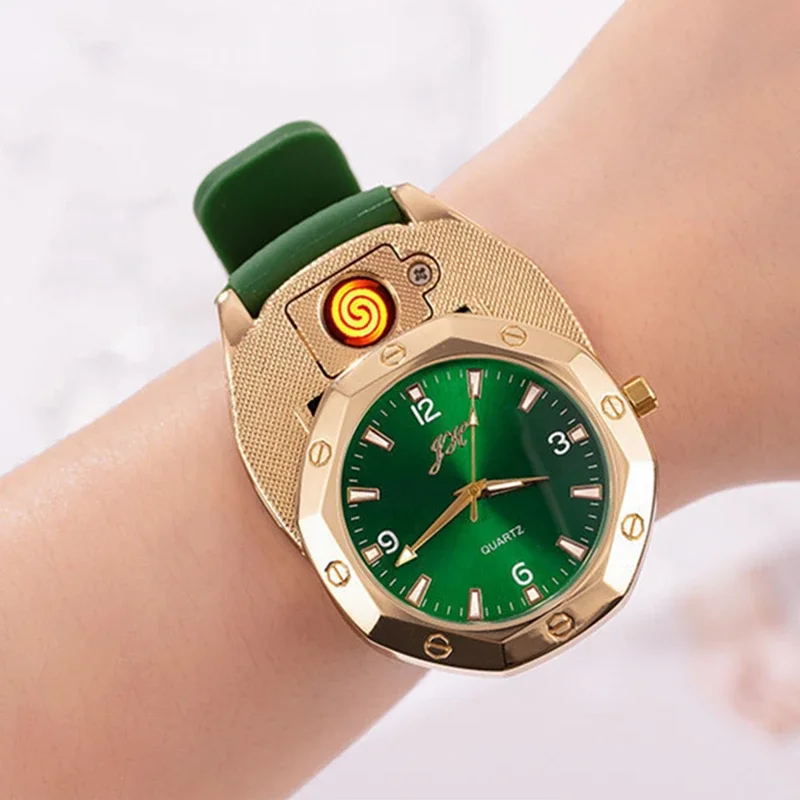 Windproof Multifunctional Watch Lighter Metal Creative USB Charging Replaceable Tungsten Wire Lighter Men's Gift Small Tool view 2