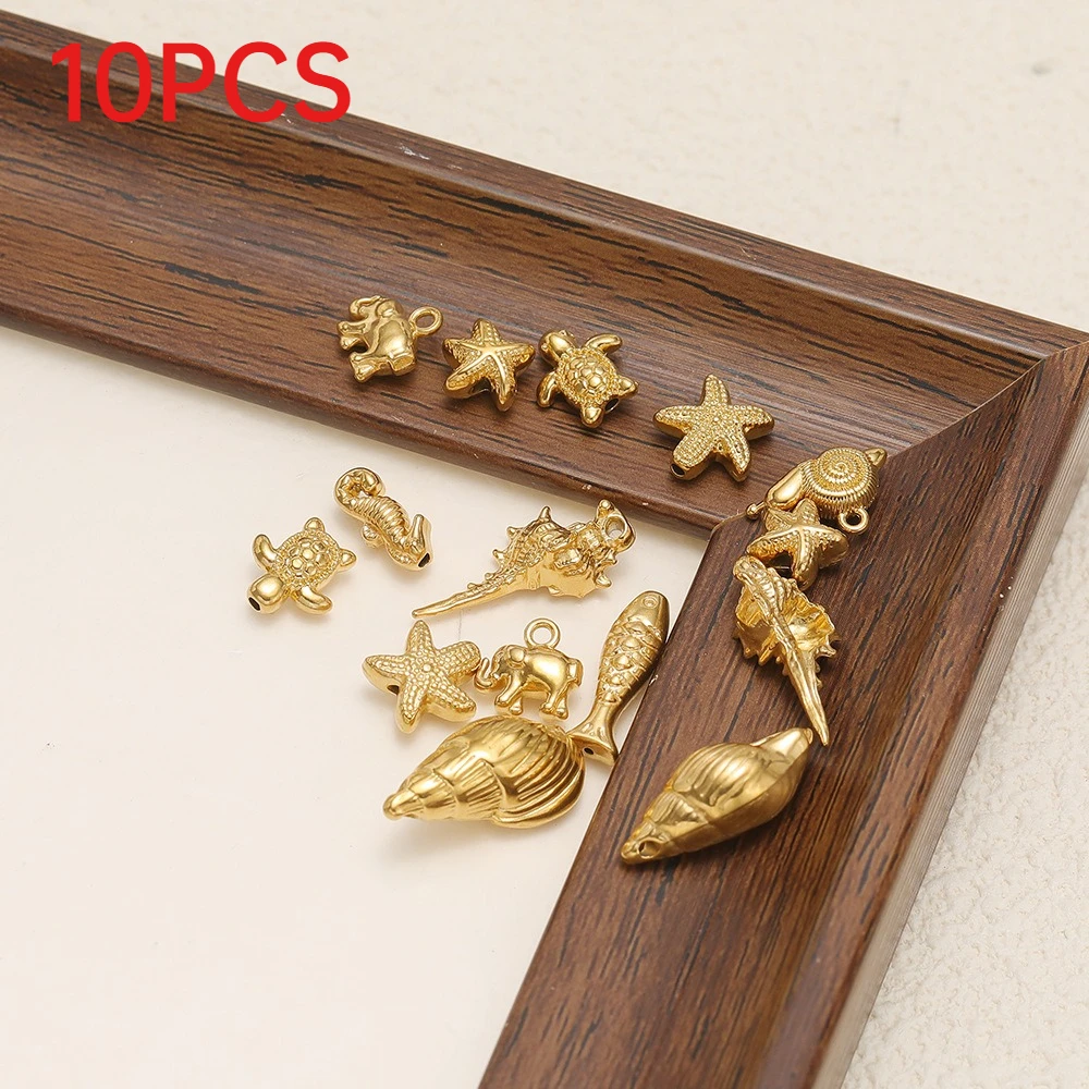

10Pcs Stainless Steel Solid Ocean Charms Conch Seahorse Fish Pendants For DIY Jewelry Making