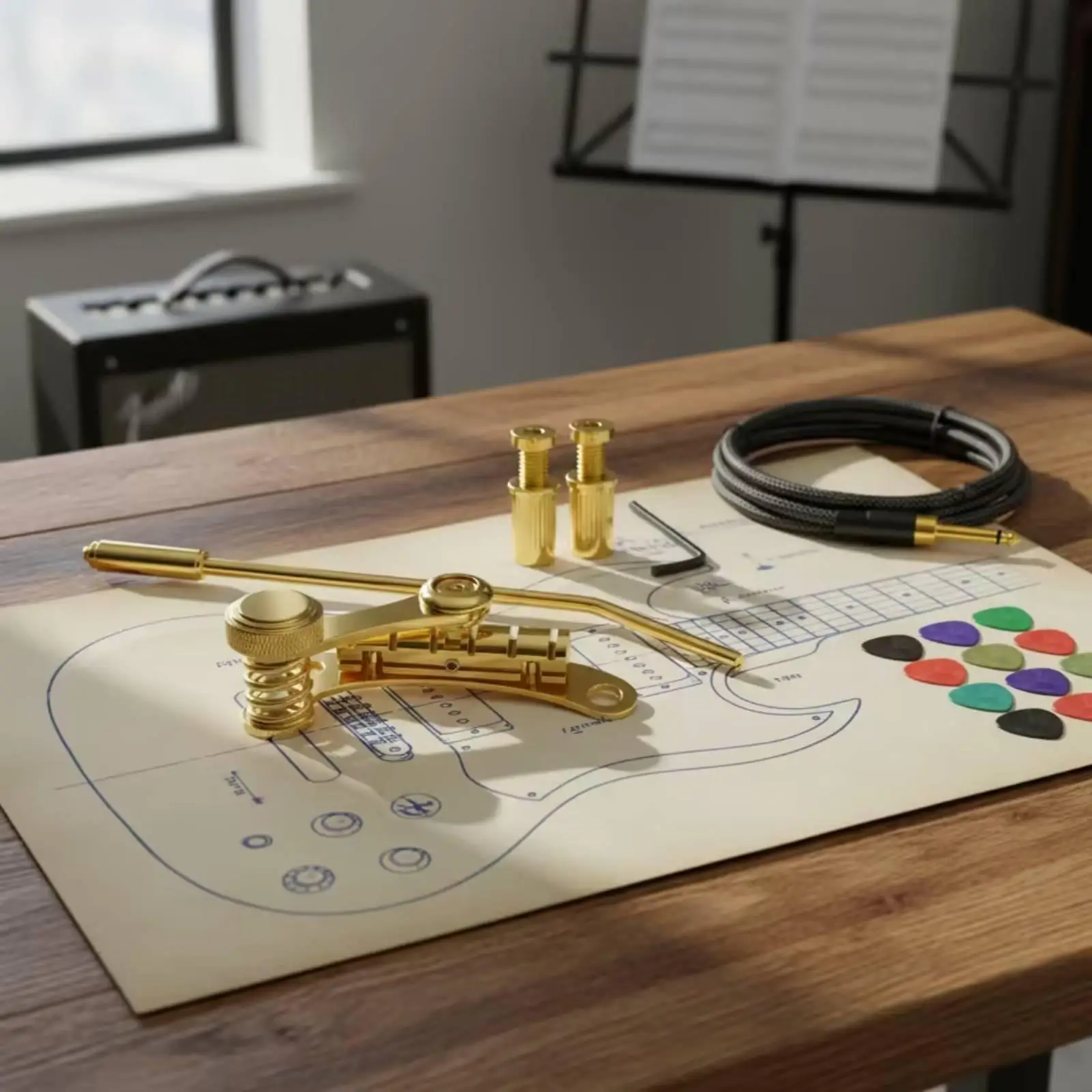 Stringed Device Bridge Zinc Alloy Tremolo Bridge with Tailpiece and Bushings for Single Cut Guitar