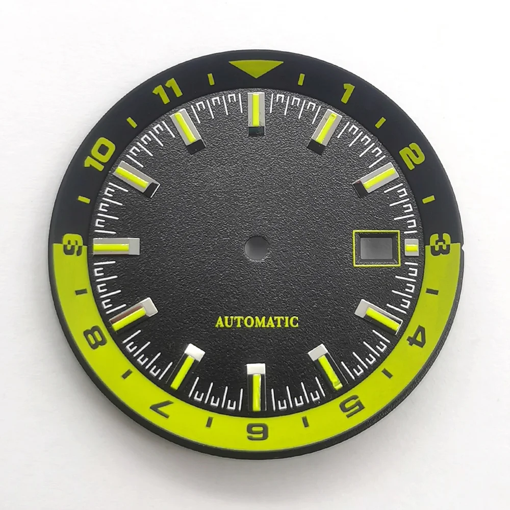 Customized 36.5mm Dial with Inner Ring NH35 Watch Dial Fit for NH35 NH36 Movement Green Luminous Watch Faces