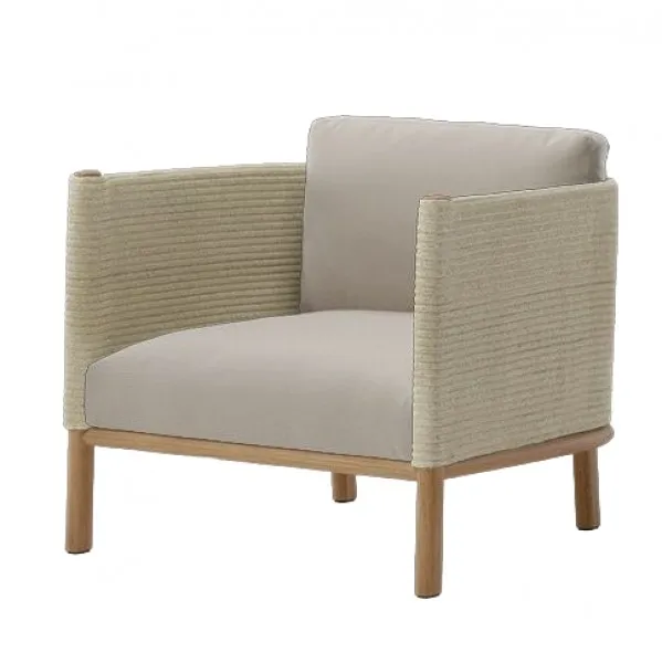Teak Wood Frame Rope Weaving Quick-Dry Foam One-Seated Single Sofa Outdoor Garden Furniture Sofa For Hotel Restaurant