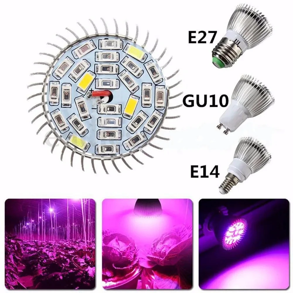 Lámpara de crecimiento de espectro completo de diodo emisor de luz de 18W/28W/78W E27 E14 GU10 para planta uv-ir lámpara de planta de interior AC85-265V