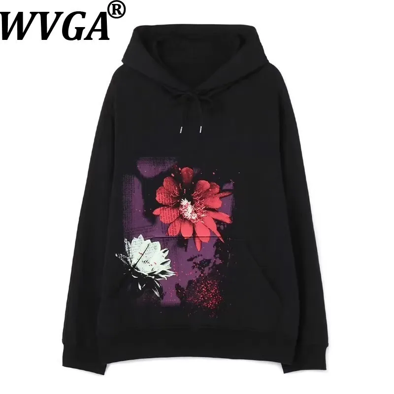 

WVGA Autumn Winter New Man High Street Cotton Trendy Sweatshirts Jackets Niche Chic Casual Hooded Floral Printed Tops Ins W12372