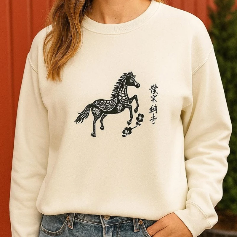 

2026 год лошади, китайский зодиак, огненная лошадь с круглым вырезом, повседневная модная мягкая удобная осенне-зимняя термотолстовка с капюшоном