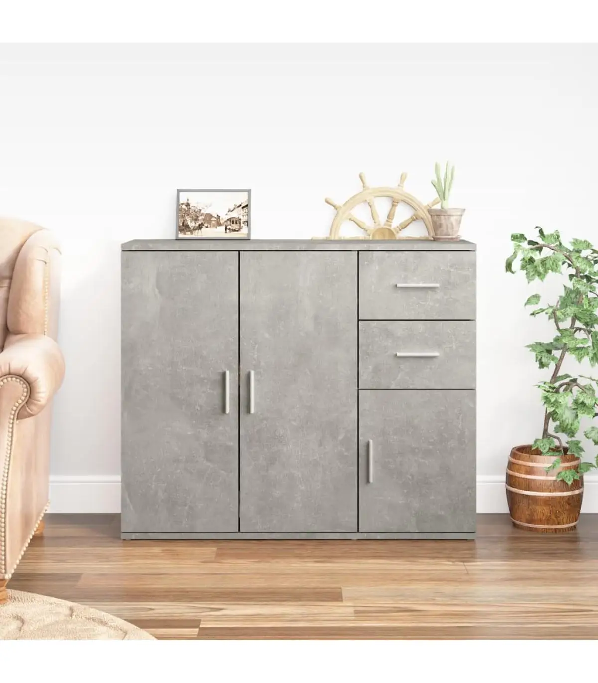 91x29,5x75 cm concrete gray plywood sideboard