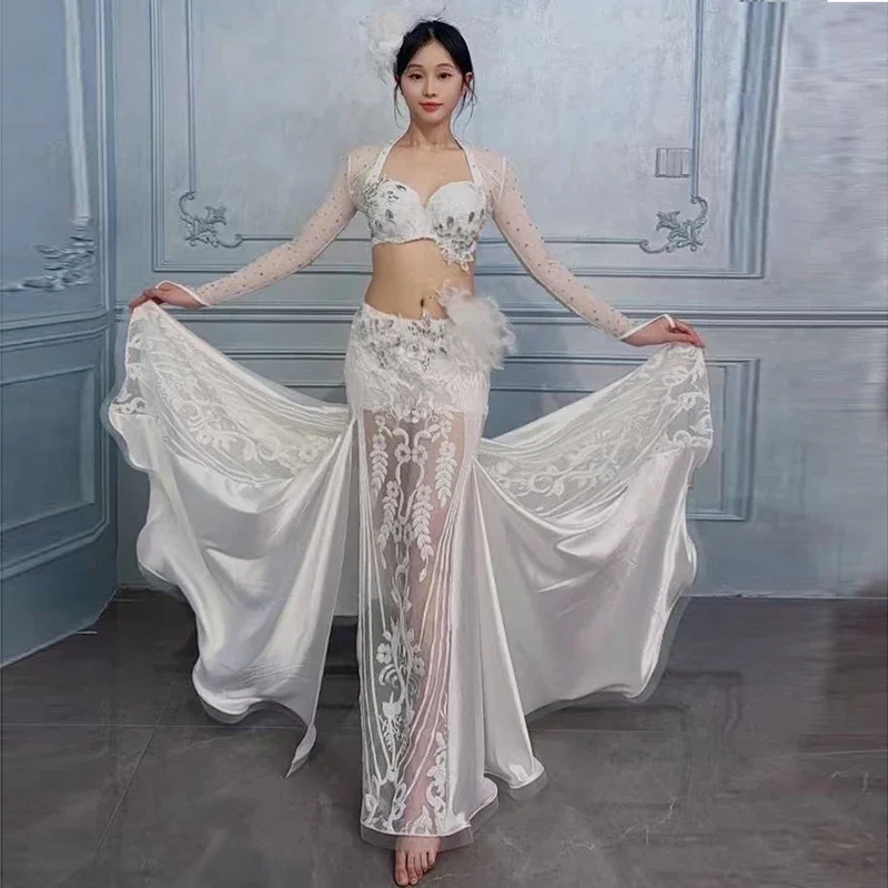 

Belly Dance Costume Set Elegant Stones Bra+silk Big Swing Skirt Customzied for Wome Bellydancing Outfit Professional Stage Suit