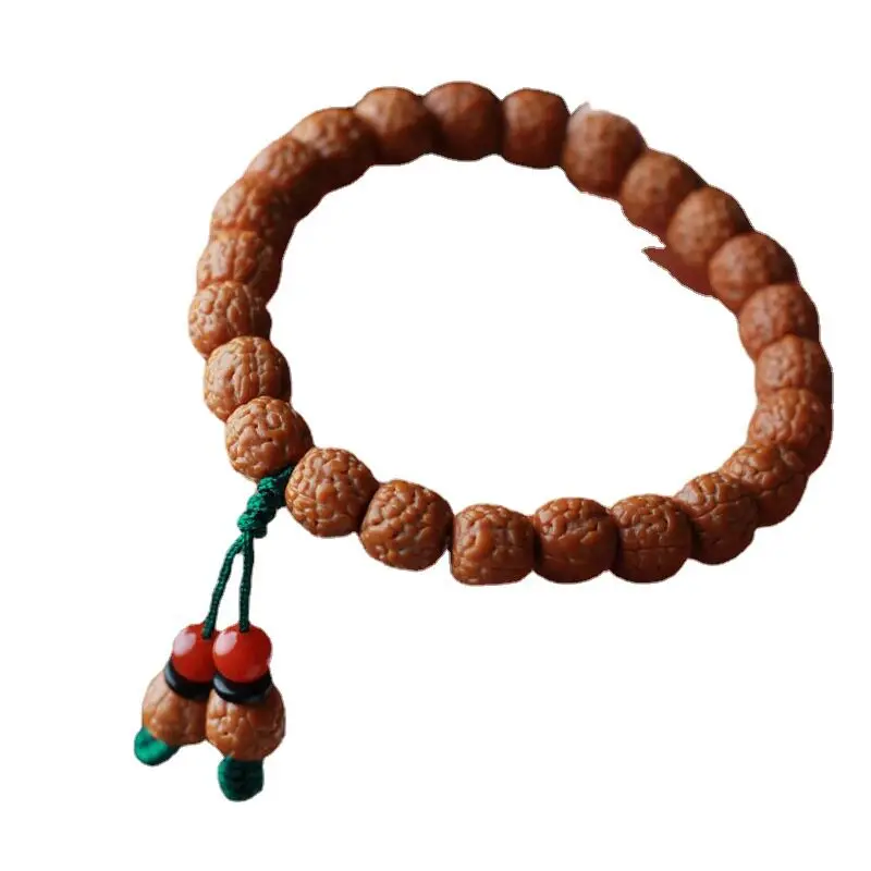 Dragon Scale Pattern Rudraksha Single Circle Bracelet Walnut Prayer Beads Wrist Mala for Men Women Meditation Gifts