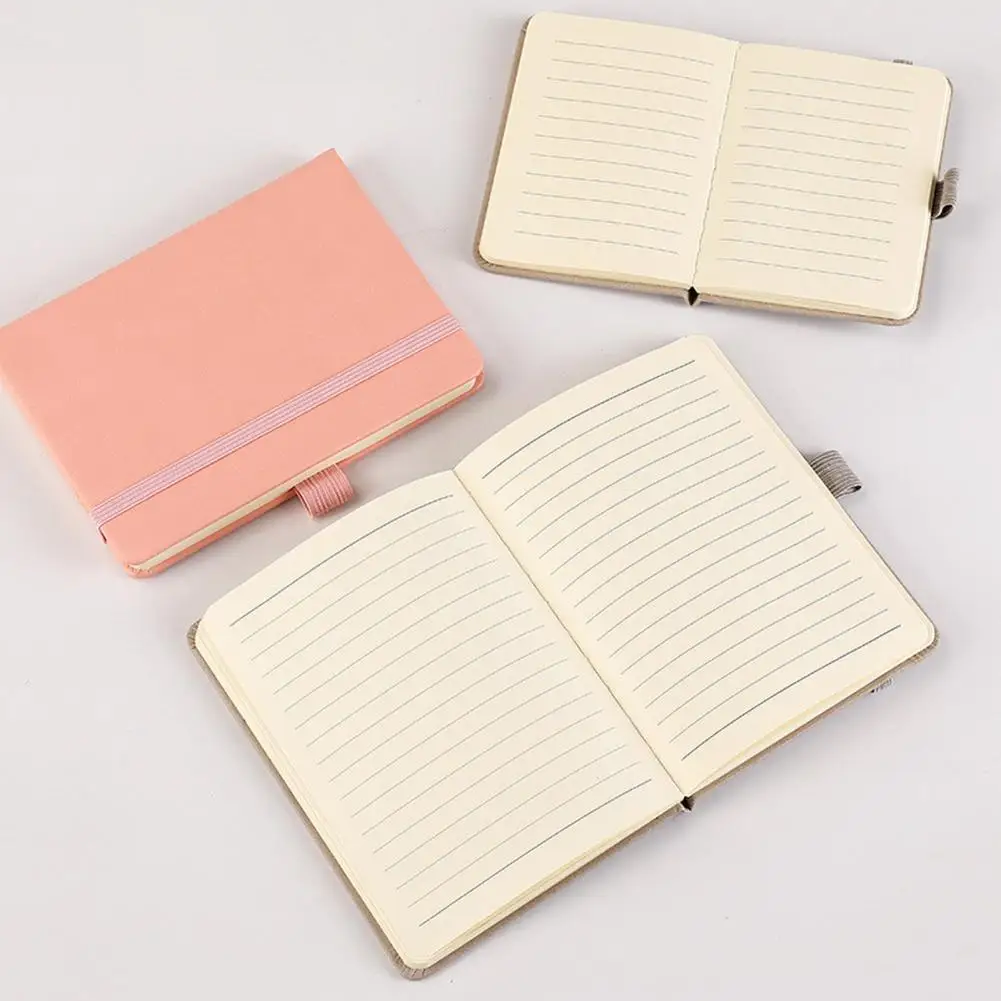 A6 Pocket Notebook Faux Leather Hardcover 200 Pages Ink-Proof Paper Elastic Band Pen Holder Mini Journal Dairy Planner