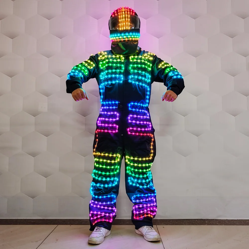 

LED robot set dance performance luminous dress Festival party DJ luminous work clothes led glow-in-the-dark helmet props